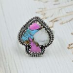 Spade Carved Cotton Candy Turquoise 925 Sterling Silver Ring  (RS113-438)
