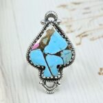 Spade Carved Cotton Candy Turquoise 925 Sterling Silver Ring  (RS113-439)