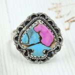 Spade Carved Cotton Candy Turquoise 925 Sterling Silver Ring  (RS113-435)