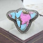 Bull Head Carved Cotton Candy Turquoise 925 Sterling Silver Ring  (RS113-430)