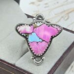 Bull Head Carved Cotton Candy Turquoise 925 Sterling Silver Ring  (RS113-431)