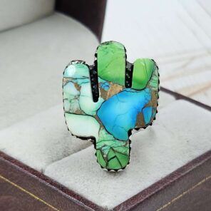 Cactus Peacock Dahlia Turquoise 925 Sterling Silver Ring  (RS113-405)