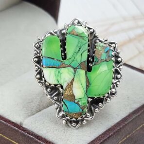 Cactus Peacock Dahlia Turquoise 925 Sterling Silver Ring  (RS113-406)