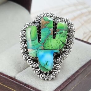Cactus Peacock Dahlia Turquoise 925 Sterling Silver Ring  (RS113-407)