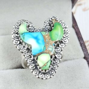 Bull Head Peacock Dahlia Turquoise 925 Sterling Silver Ring  (RS113-402)