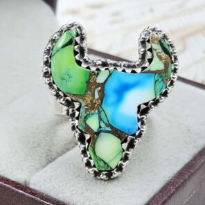 Bull Head Peacock Dahlia Turquoise 925 Sterling Silver Ring  (RS113-404)