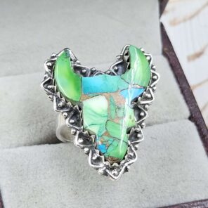 Bull Head Peacock Dahlia Turquoise 925 Sterling Silver Ring  (RS113-403)