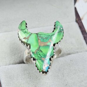 Bull Head Peacock Dahlia Turquoise 925 Sterling Silver Ring  (RS113-401)