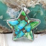 Star Carved Peacock Dahlia Turquoise 925 Sterling Silver Pendant (RS113-312)