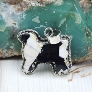 Sheep Carved White Buffalo Turquoise 925 Sterling Silver Pendant (RS113-311)