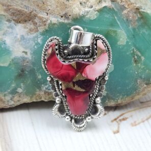 Bull Head Carved Red Rose Dahlia 925 Sterling Silver Pendant (RS113-309)