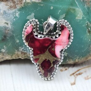 Bull Head Carved Red Rose Dahlia 925 Sterling Silver Pendant (RS113-308)