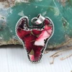 Bull Head Carved Red Rose Dahlia 925 Sterling Silver Pendant (RS113-307)