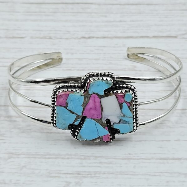 Eagle Carved Cotton Candy Turquoise 925 Silver Bangle (REXT38-72)