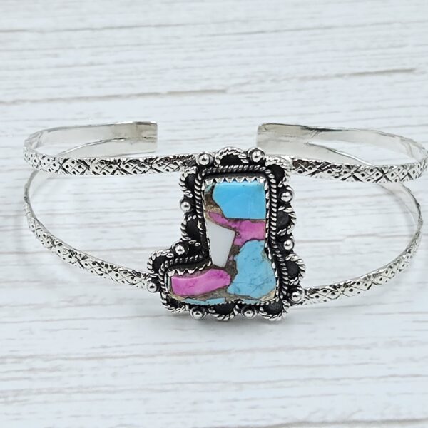 Cowboy Boot Carved Cotton Candy Turquoise 925 Silver Bangle (REXT38-81)