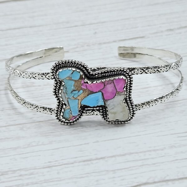 Sheep Carved Cotton Candy Turquoise 925 Silver Bangle (REXT38-80)