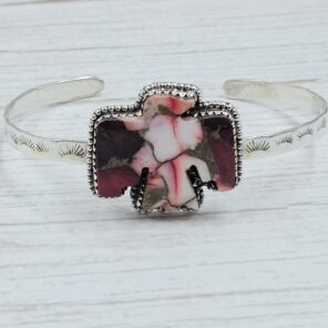Eagle Carved Red Rose Dahlia Turquoise 925 Silver Bangle (REXT38-93)