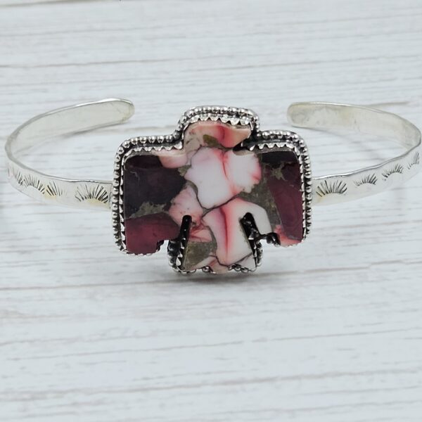 Eagle Carved Red Rose Dahlia Turquoise 925 Silver Bangle (REXT38-93)