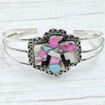 Eagle Carved Cotton Candy Turquoise 925 Silver Bangle (REXT38-71)