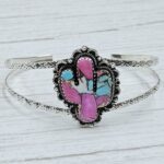 Cactus Carved Cotton Candy Turquoise 925 Silver Bangle (REXT38-64)