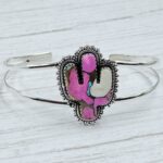 Cactus Carved Cotton Candy Turquoise 925 Silver Bangle (REXT38-65)