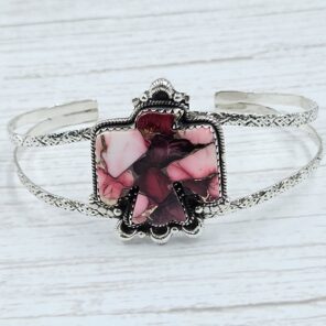 Eagle Carved Red Rose Dahlia Turquoise 925 Silver Bangle (REXT38-92)
