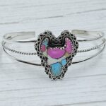 Bull Head Carved Cotton Candy Turquoise 925 Silver Bangle (REXT38-75)