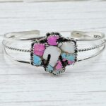 Eagle Carved Cotton Candy Turquoise 925 Silver Bangle (REXT38-70)