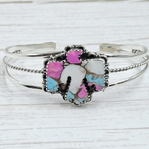Eagle Carved Cotton Candy Turquoise 925 Silver Bangle (REXT38-70)
