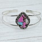 Spade Carved Cotton Candy Turquoise 925 Silver Bangle (REXT38-78)