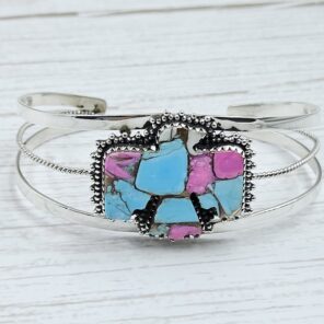 Eagle Carved Cotton Candy Turquoise 925 Silver Bangle (REXT38-69)