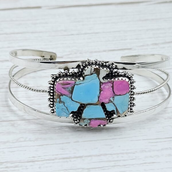 Eagle Carved Cotton Candy Turquoise 925 Silver Bangle (REXT38-69)