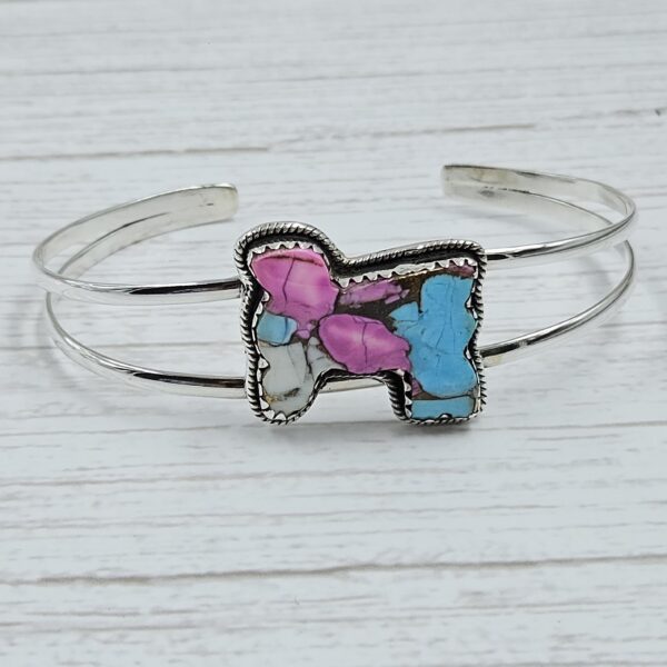 Sheep Carved Cotton Candy Turquoise 925 Silver Bangle (REXT38-79)