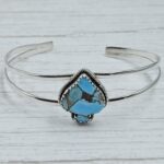 Spade Carved Cotton Candy Turquoise 925 Silver Bangle (REXT38-77)