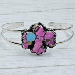Eagle Carved Cotton Candy Turquoise 925 Silver Bangle (REXT38-67)