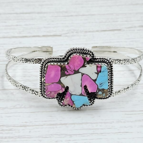 Eagle Carved Cotton Candy Turquoise 925 Silver Bangle (REXT38-68)