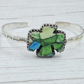Eagle Carved Peacock Dahlia Turquoise 925 Silver Bangle (REXT38-84)