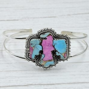 Eagle Carved Cotton Candy Turquoise 925 Silver Bangle (REXT38-66)