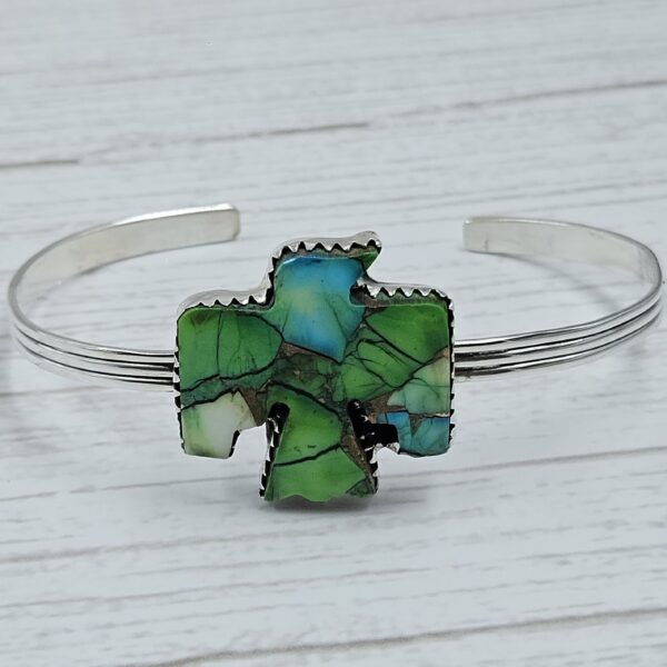 Eagle Carved Peacock Dahlia Turquoise 925 Silver Bangle (REXT38-83)