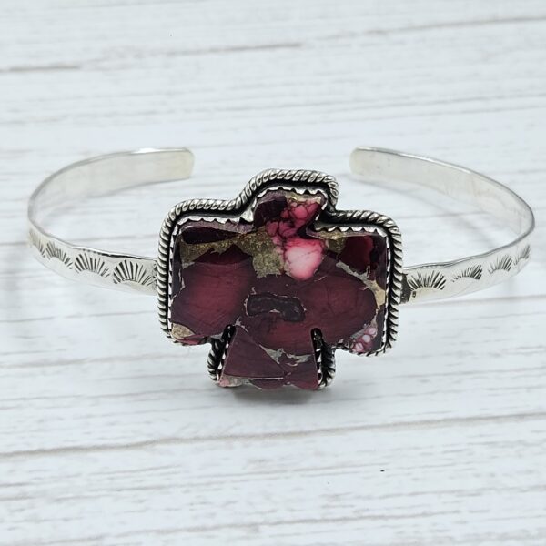 Eagle Carved Red Rose Dahlia Turquoise 925 Silver Bangle (REXT38-91)