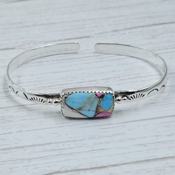 Cotton Candy Turquoise 925 Sterling Silver Bangle (RS65-116)