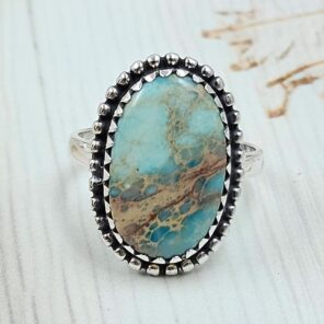 Sea Sediment Jasper Size US 8 925 Sterling Silver Ring (REXT114-18)