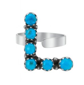 Letter "L" Kingman Turquoise 925 Silver ADJ Ring (REXT81-15)