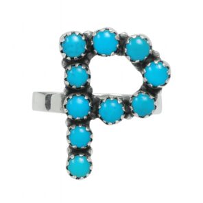 Letter "P" Kingman Turquoise 925 Silver ADJ Ring (REXT81-10)