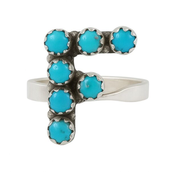 Letter "F" Kingman Turquoise 925 Silver ADJ Ring (REXT81-11)