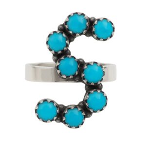 Letter "S" Kingman Turquoise 925 Silver ADJ Ring (REXT81-22)