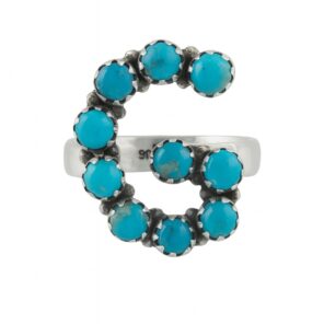 Letter "G" Kingman Turquoise 925 Silver ADJ Ring (REXT81-12)