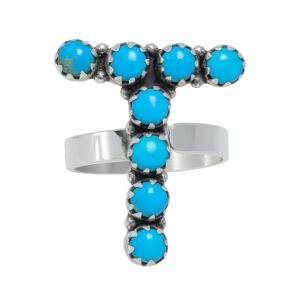 Letter "T" Kingman Turquoise 925 Silver ADJ Ring (REXT81-18)