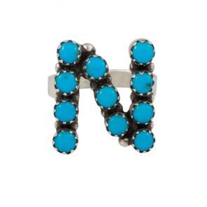 Letter "N" Kingman Turquoise 925 Silver ADJ Ring (REXT81-16)