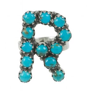 Letter "R" Kingman Turquoise 925 Silver ADJ Ring (REXT81-20)